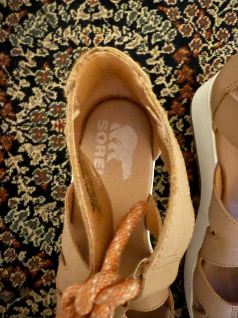 Sorel Beige Lace-Up Wedge Sandals with White Platform
